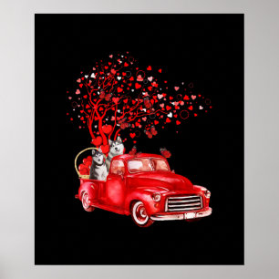 Poster Camion rouge husky  Valentine Butterfly Heart