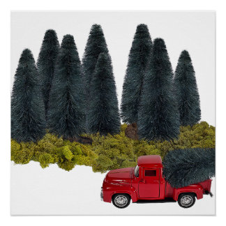 Poster Camion vintage avec sapin de Noël