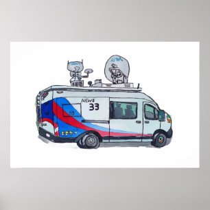Poster Camionnette classique de nouvelles télévisées