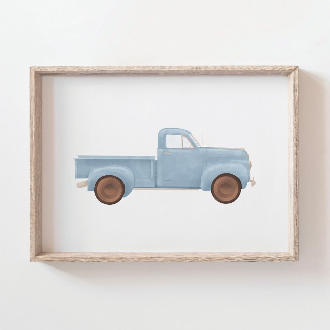 Poster Camionnette Vintage Aquarelle Bleue (Créateur téléchargé)