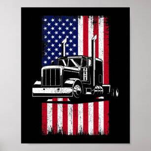 Poster Camionneur américain Drapeau Trucker