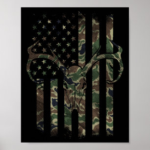 Poster Camo American Drapeau Cerf Crâne Elk Chasse Usa