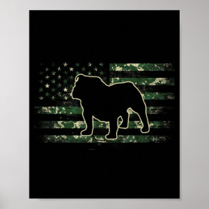 Poster Camo Bulldog Drapeau Américain USA Amateur de Chie