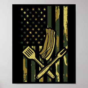 Poster Camo Us Drapeau Barbecue Viande Grill Byrbecue Pat