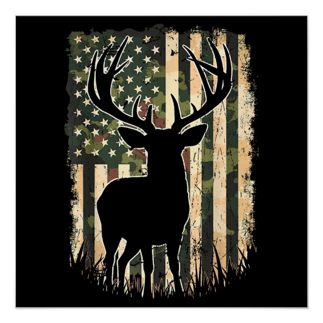 Poster Camo US Drapeau Chasse aux Cerfs Chasse au Camofla (Devant)