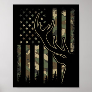 Poster Camo Us Drapeau Elk Buck Camouflage Deer Chasse Ch