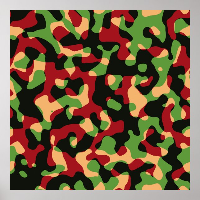 Poster Camouflage noir vert Bourgogne Motif de l'armée (Devant)