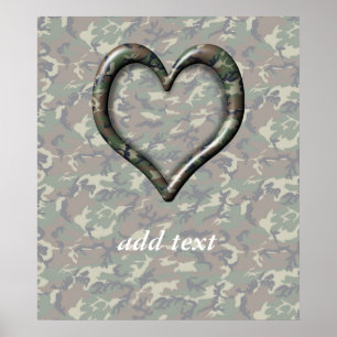 Poster Camouflage Woodland Forest Heart sur Camo