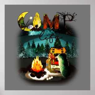 Poster Camp Life - Camping Nature Randonnée sac à dos