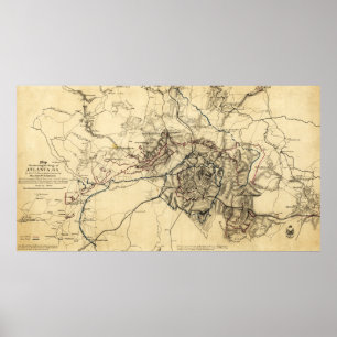 Poster Campagne Atlanta - Guerre civile Carte panoramique