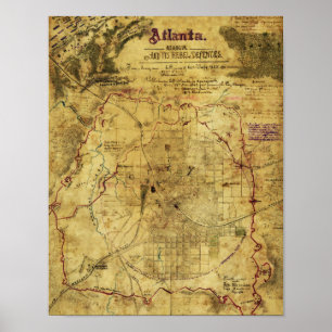 Poster Campagne Atlanta - Guerre civile Carte panoramique
