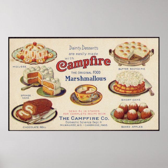 Poster Campfire vintage Marshmallows Publicité alimentair (Devant)