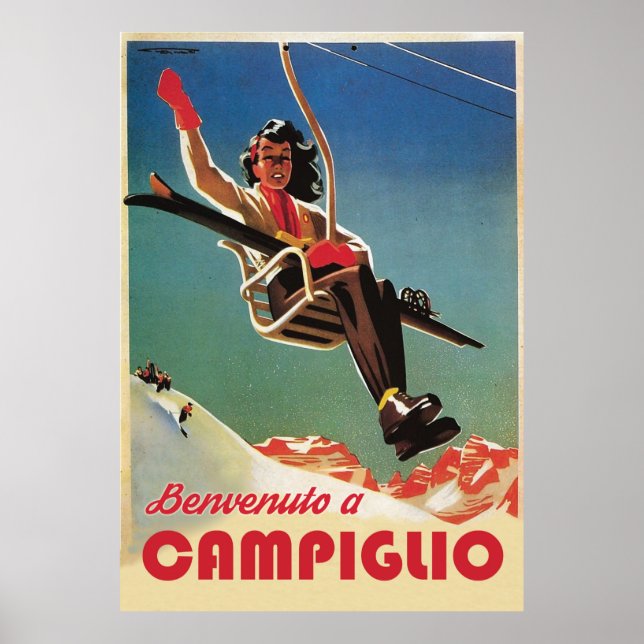 Poster Campiglio, Femme sur un remontée mécanique (Devant)