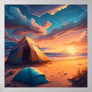 Poster Camping au lever du soleil