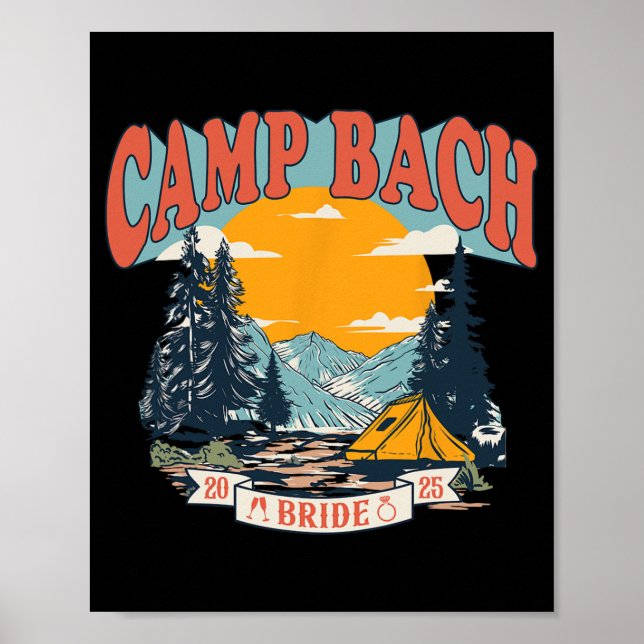 Poster Camping Bach Bride 2025 Camping Rétro Bachelorette (Devant)