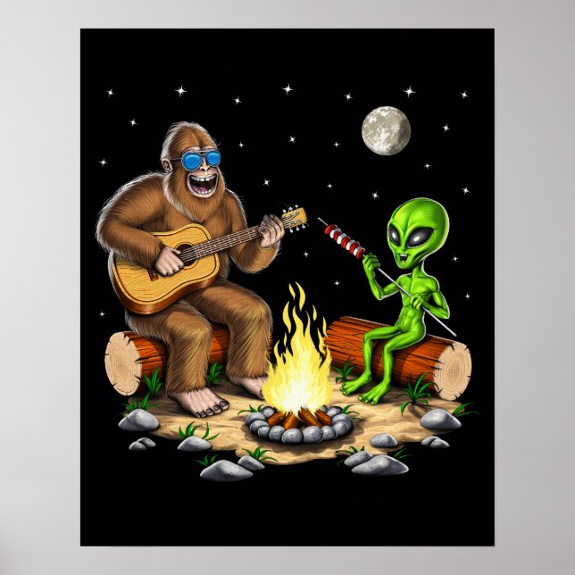 Poster Camping Bigfoot et Alien (Devant)