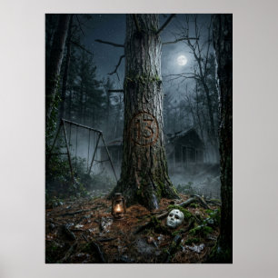 Poster Camping dans la forêt hantée de minuit