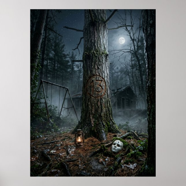 Poster Camping dans la forêt hantée de minuit (Devant)