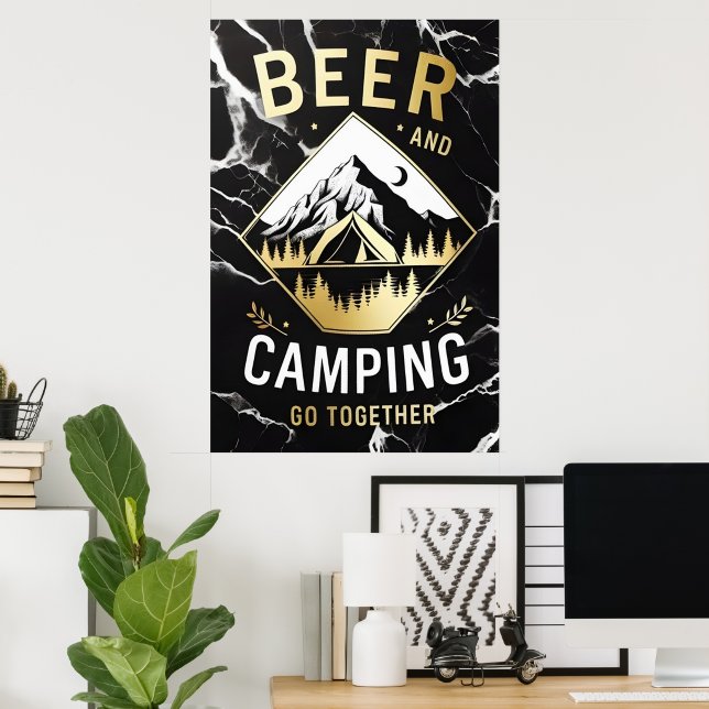 Poster Camping de montagne et bière (Bureau à domicile)