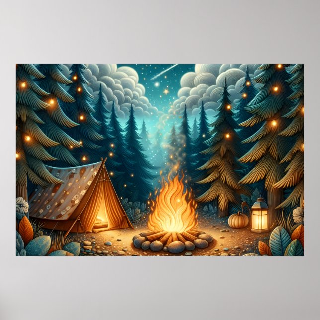 Poster Camping en forêt (Devant)