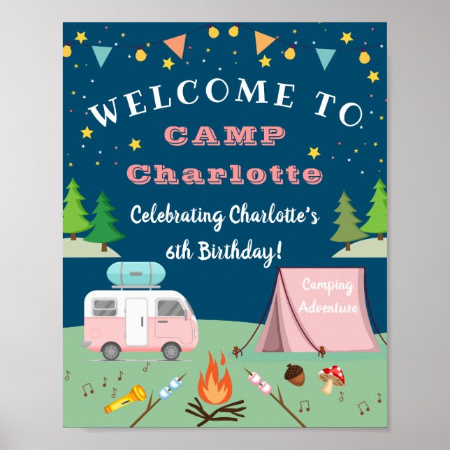 Poster Camping Filles Anniversaire Camp Hors Fête Bienven (Devant)