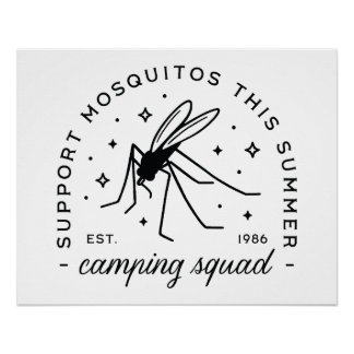 Poster Camping group mosquito funny summer camp trip