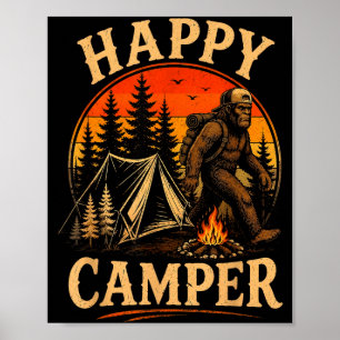 Poster Camping heureux bigfoot sasquatch aventure en plei