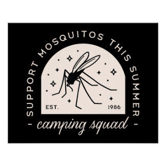 Poster Camping mosquito funny summer camp whimsical black