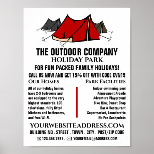 Poster Camping, Parc de vacances Publicité