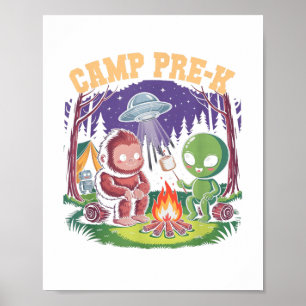 Poster Camping Pré-k Enfants Camping Alien Camp Bigfoot