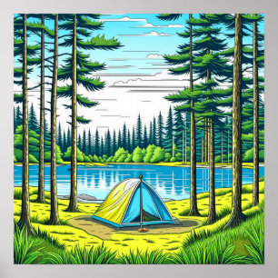 Poster Camping Tente à thème dans les bois