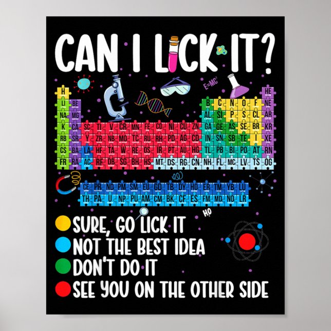 Poster Can I Lick It Periodic Table Funny Science Chemist (Devant)