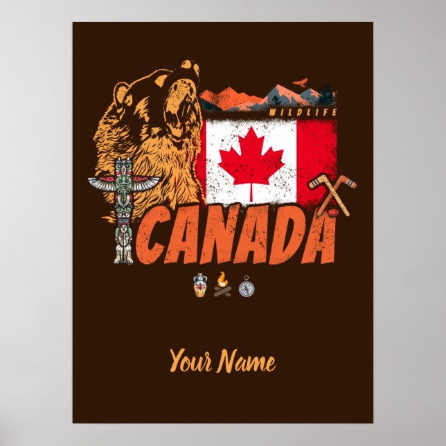 Poster Canada vintage flag and grizzly (Devant)