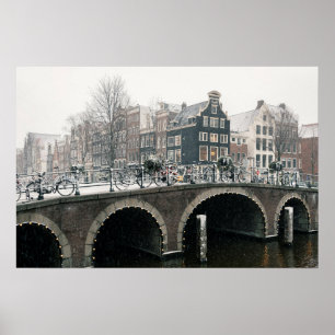 Poster Canal à Amsterdam en hiver