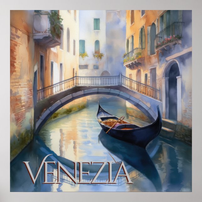 Poster Canal d'aquarelle magique à Venise Travel (Devant)