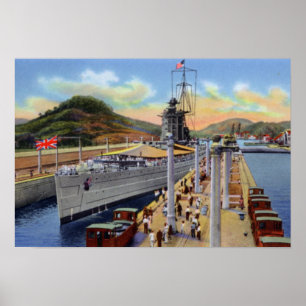 Poster Canal de Panama Pedro Miguel serrure avec navire