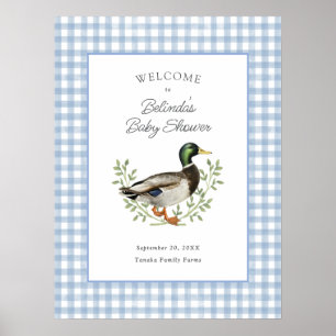 Poster Canard colvert bleu à carreaux Bienvenue à la baby