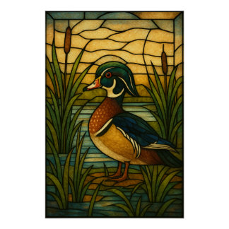 Poster Canard en Bois en Verre Peint