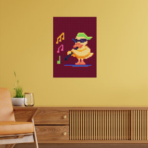 Poster Canard Jouer Musique Pixel Art