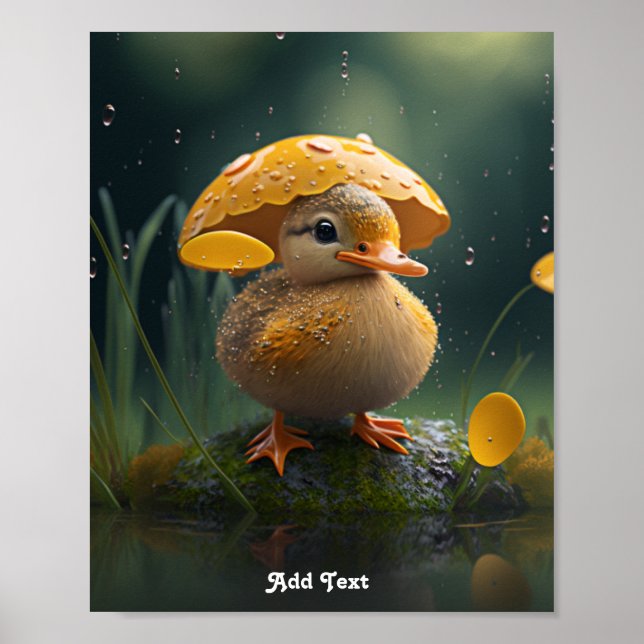 Poster Canard mou sous parapluie jaune dans la crèche de  (Devant)
