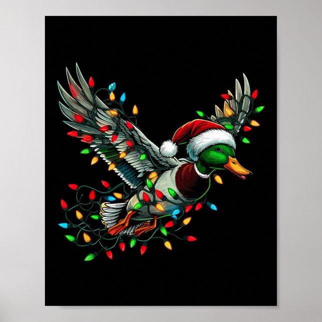 Poster Canard Père Noël Volant Avec Lumières De Noël Chas (Devant)