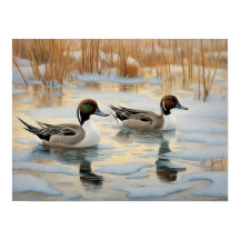Canards à ongles sur l'étang de neige