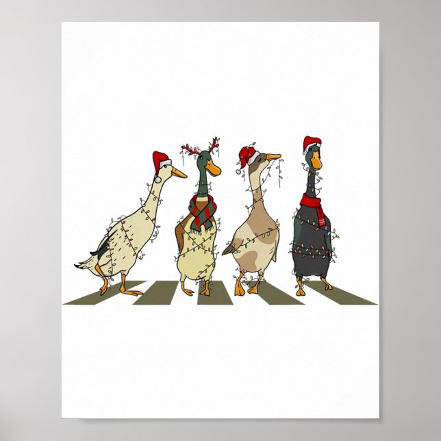 Poster Canards de Noël Joyeux Arbre Lumières Canard de No (Devant)
