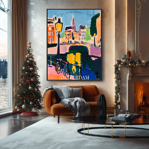 Poster Canaux et vélos d'Amsterdam dans l'art fauviste