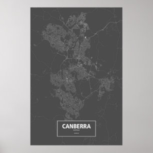 Poster Canberra, Australie (blanc sur noir)