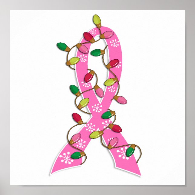 Poster Cancer du sein - Éclairage de Noël Ruban (Devant)