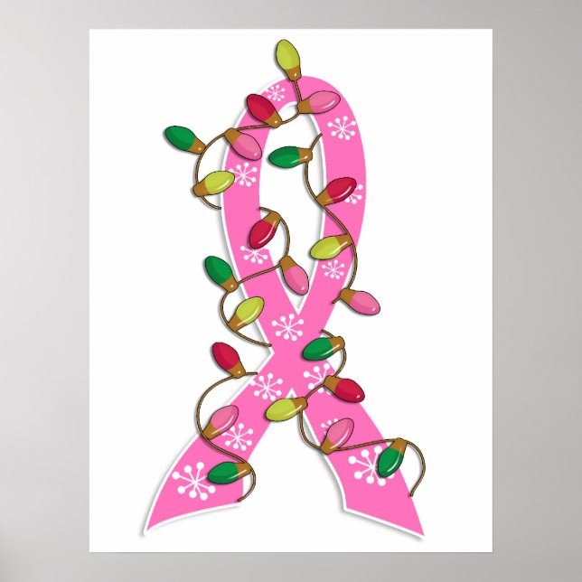 Poster Cancer du sein - Éclairage de Noël Ruban (Devant)