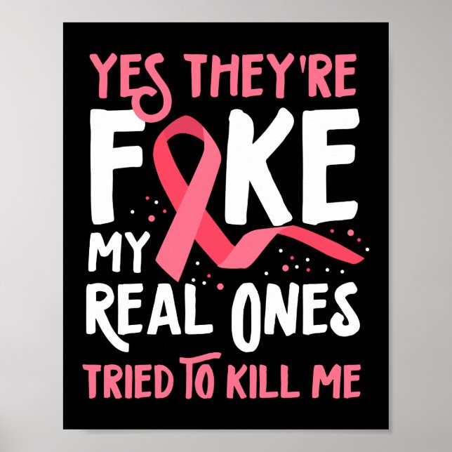 Poster Cancer du sein Oui Ils sont faux ruban rose (Devant)