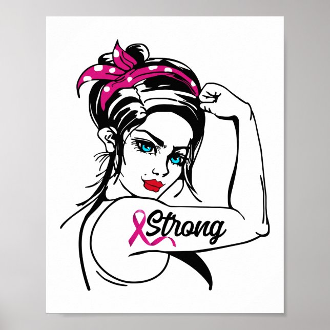 Poster Cancer Du Sein Rosie Forte Le Ruban Rose Riveter (Devant)