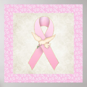 Poster Cancer du sein Ruban rose avec colombe